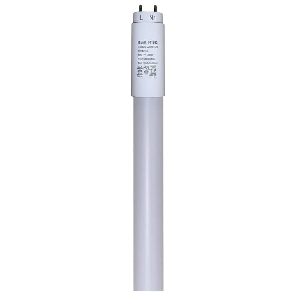 13W T8 LED - CCT Selectable - Medium bi-pin base - 50000 Hours - Type A/B - Ballast Bypass or Direct Replacement - Single or Double Ended Wiring - Glass with PET coating - 25-Pack