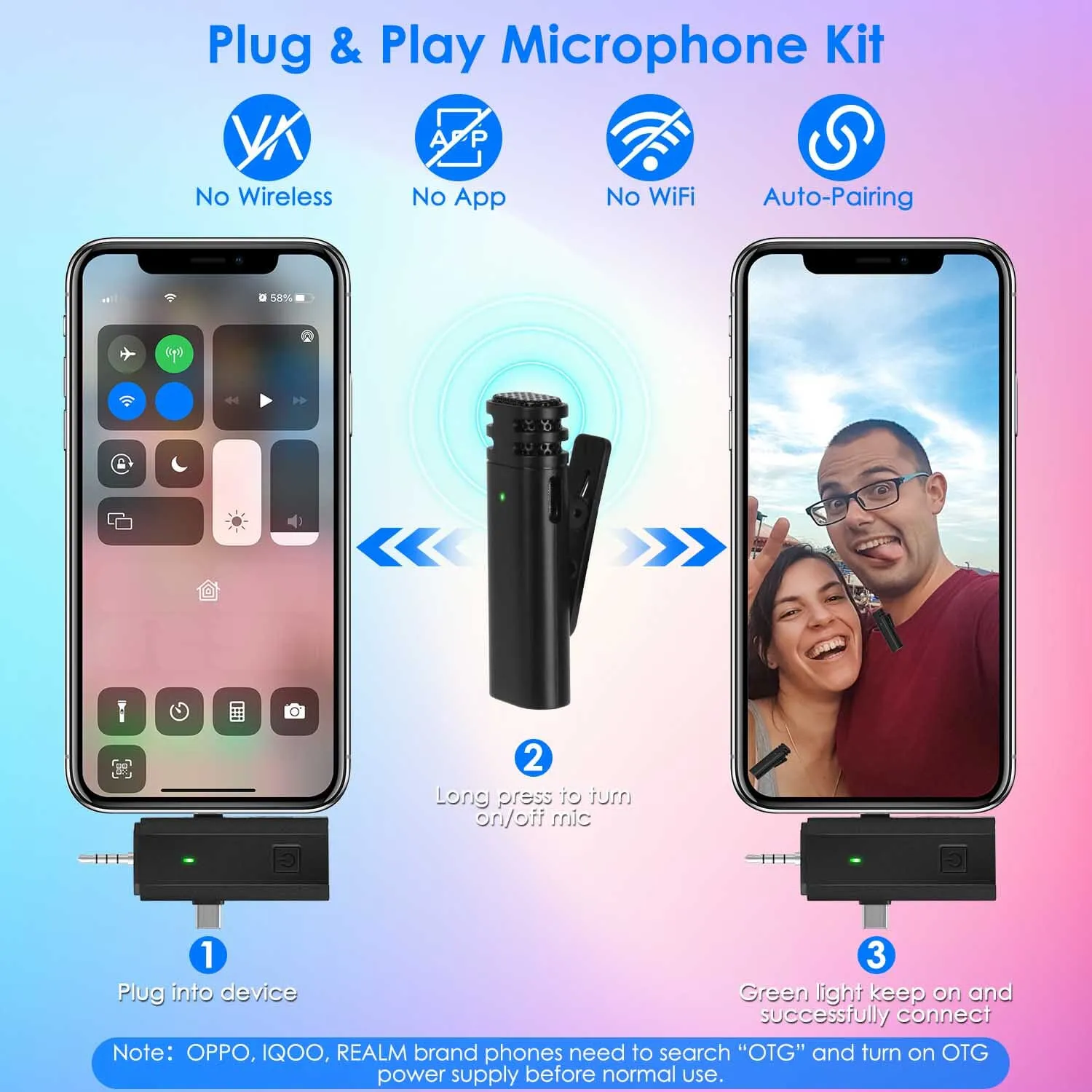 3-in-1 Wireless Clip On Microphone Omnidirectional Noise Reduction Plug