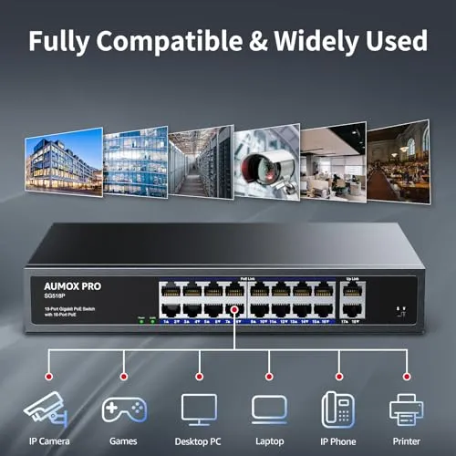5 Port Gigabit PoE Switch,AUMOX PRO SG305P 4 Port PoE Gigabit Ethernet Unmanaged with 1 Uplink Gigabit Ports 78W,Plug and Play,Sturdy Metal Fanless Vlan Network Switch 802.3af/at,Desktop or Wall Mount