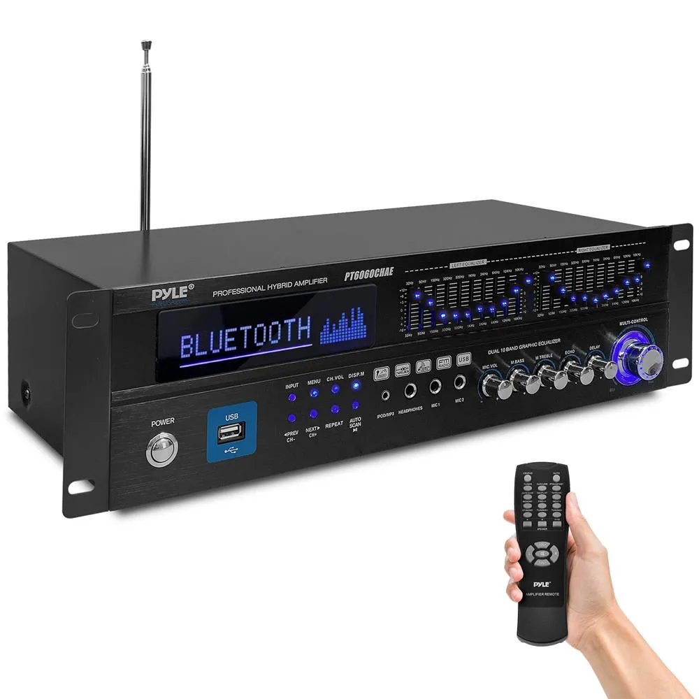 6 Channel Bluetooth Home Theater Amplifier - Built-In Cooling Fan With & Radio Antenna, Bt/Fm/Optical/Coaxial/Hdmi & Dual 10 Band Eq, 2000 Watts Peak Power