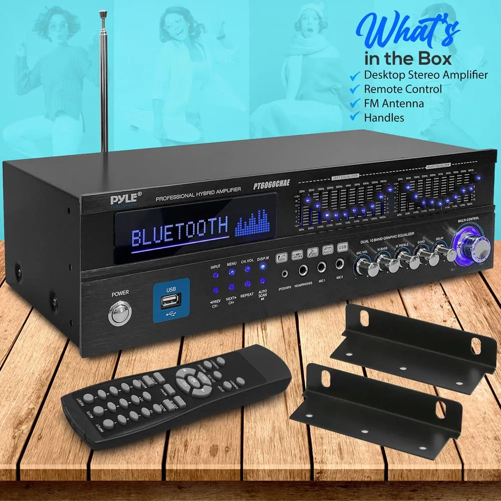 6 Channel Bluetooth Home Theater Amplifier - Built-In Cooling Fan With & Radio Antenna, Bt/Fm/Optical/Coaxial/Hdmi & Dual 10 Band Eq, 2000 Watts Peak Power