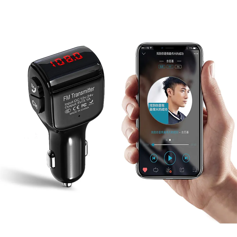 A01 Car Wireless Bluetooth MP3 Player Dual USB Charger Fast Charging FM Transmitter Hands-Free Phone Car Kit