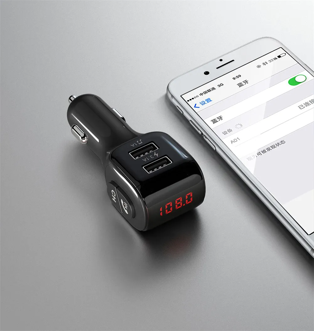 A01 Car Wireless Bluetooth MP3 Player Dual USB Charger Fast Charging FM Transmitter Hands-Free Phone Car Kit