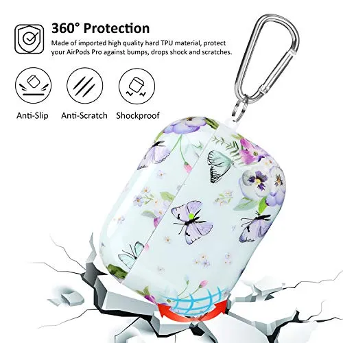 AirPods Pro 2nd Generation/1st Generation Case-KOREDA Cute Printed Design Hard Case for Airpods Pro 2, Shockproof Protective Cover for Airpods Pro (2023/2022/2019) with Keychain for Girls Women Men