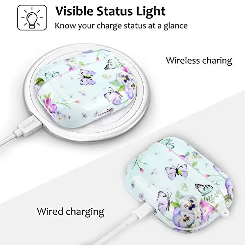 AirPods Pro 2nd Generation/1st Generation Case-KOREDA Cute Printed Design Hard Case for Airpods Pro 2, Shockproof Protective Cover for Airpods Pro (2023/2022/2019) with Keychain for Girls Women Men