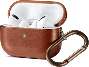 Airpods Pro Case Leather, Protective Airpods Case Cover for Apple Airpods 3, Genuine Leather Case for Airpods Pro with Keychain [Front LED Visible] Headphone Cases for Airpods Pro Charging Case