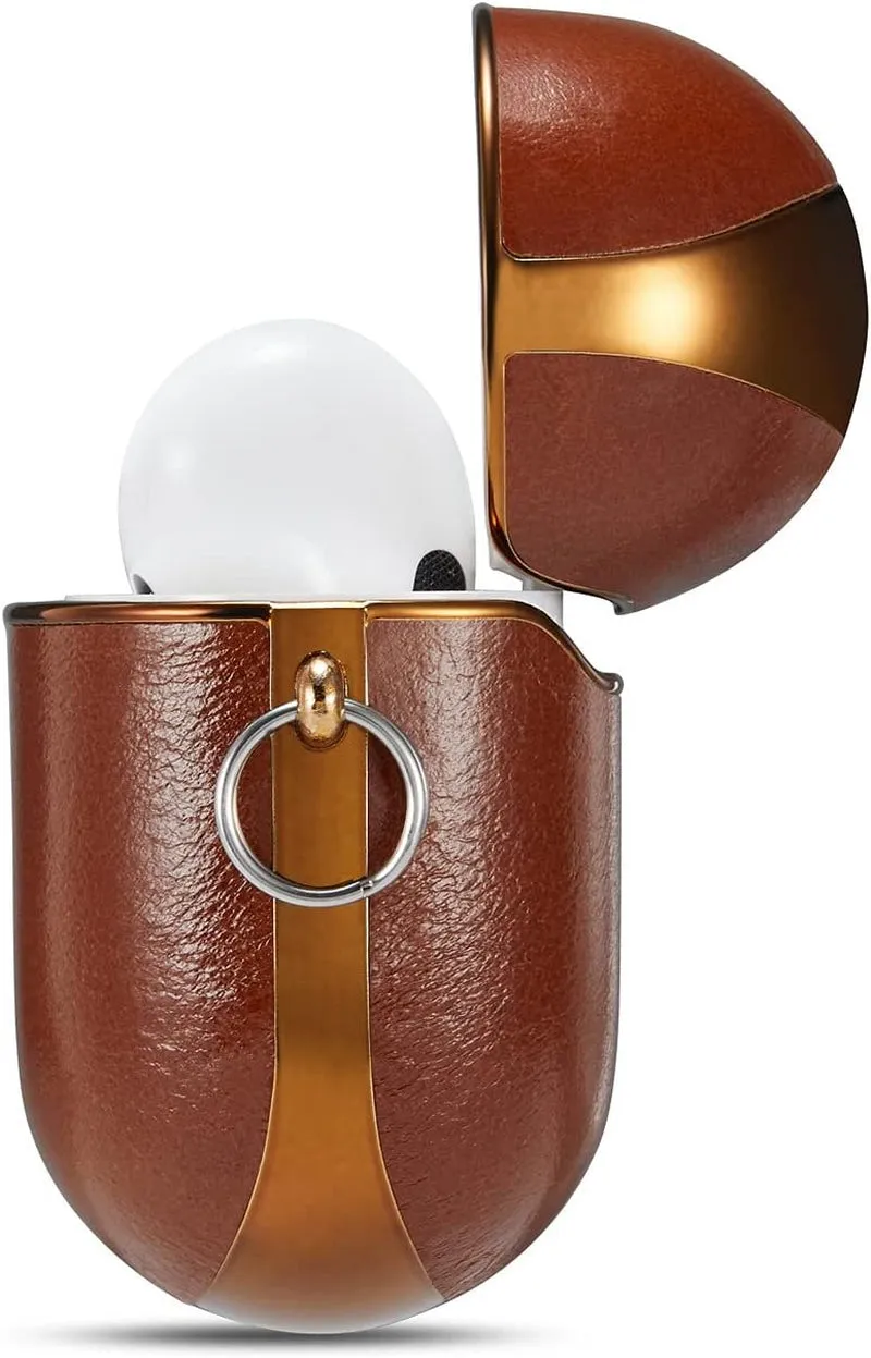 Airpods Pro Case Leather, Protective Airpods Case Cover for Apple Airpods 3, Genuine Leather Case for Airpods Pro with Keychain [Front LED Visible] Headphone Cases for Airpods Pro Charging Case