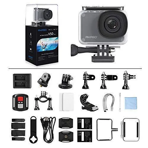 AKASO V50 Pro Native 4K30fps 20MP WiFi Action Camera with EIS Touch Screen 100 feet Waterproof Camera Web Camera Support External Mic Remote Control Sports Camera with Helmet Accessories Kit