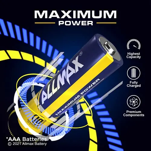 Allmax AAA Maximum Power Alkaline Batteries (100 Count Bulk Pack) – Ultra Long-Lasting Triple A Battery, 10-Year Shelf Life, Leak-Proof, Device Compatible – Powered by EnergyCircle Technology(1.5V)