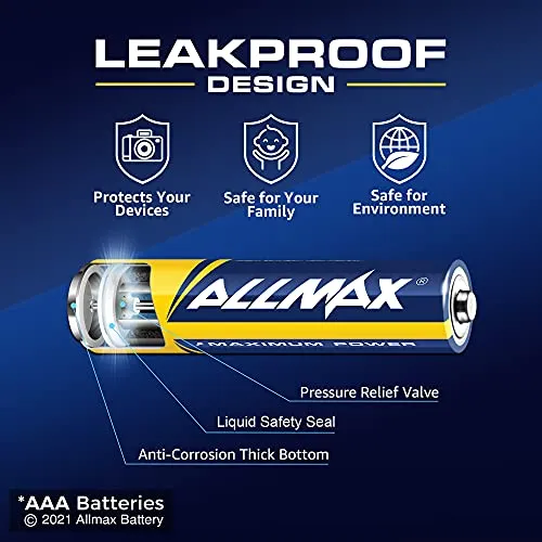 Allmax AAA Maximum Power Alkaline Batteries (100 Count Bulk Pack) – Ultra Long-Lasting Triple A Battery, 10-Year Shelf Life, Leak-Proof, Device Compatible – Powered by EnergyCircle Technology(1.5V)