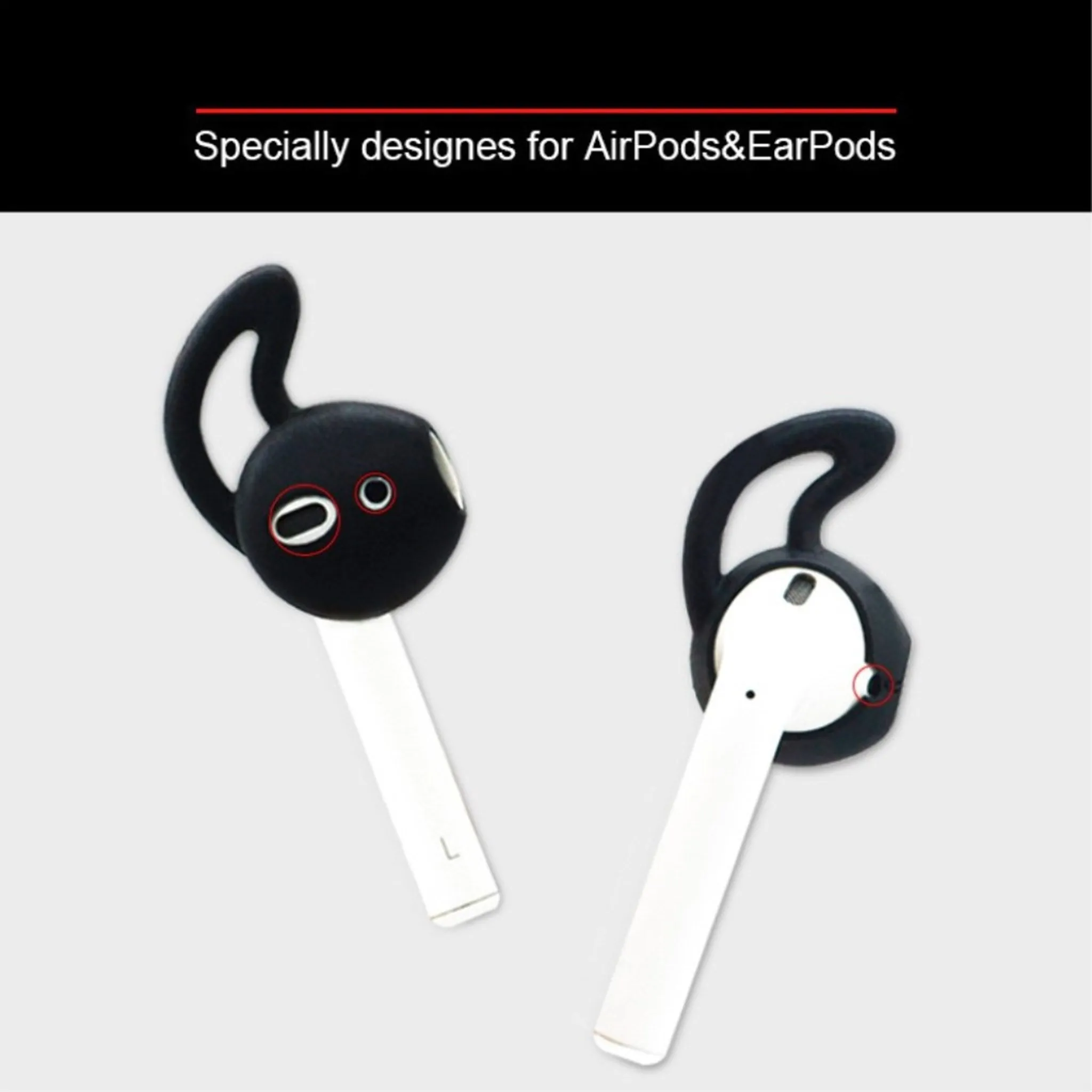 Apple Airpods 1 pair silicone ear hocks skin cover replacement - Black