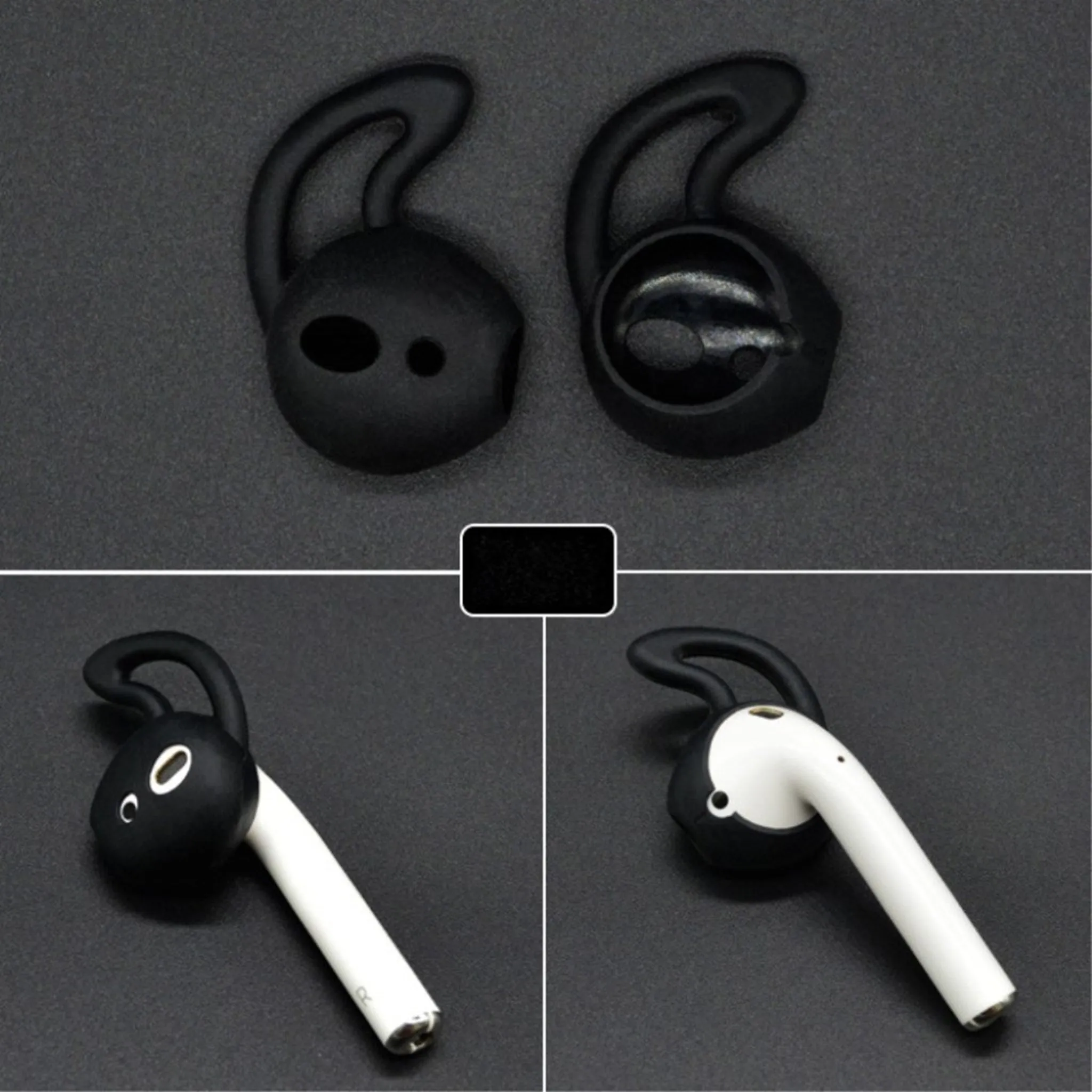 Apple Airpods 1 pair silicone ear hocks skin cover replacement - Black