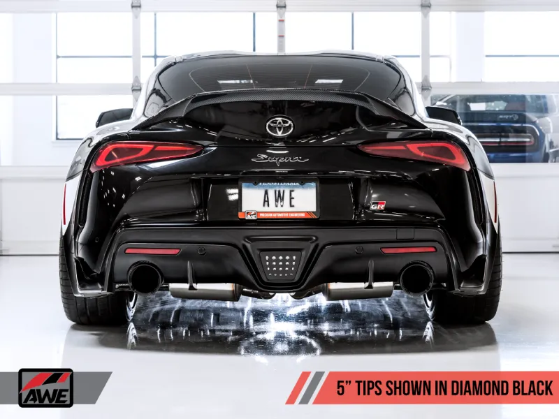 AWE Resonated Track Edition Exhaust - 5in Diamond Black Tips | 2020  Toyota GR Supra A90