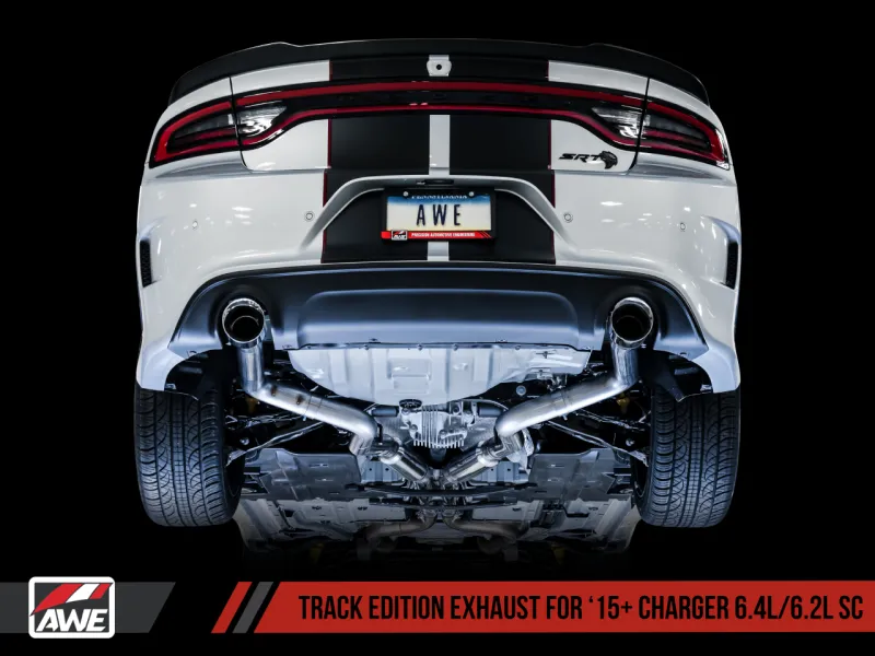 AWE Track Edition Cat-Back Exhaust (Black Tips): Dodge Charger 2015 - 2023 (6.4L 392 & 6.2L Hellcat)