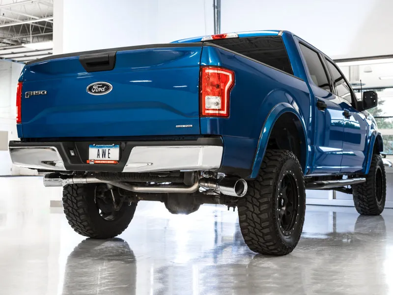 AWE Tuning 2015  Ford F-150 0FG Dual Exit Performance Exhaust System w/5in Chrome Silver Tips