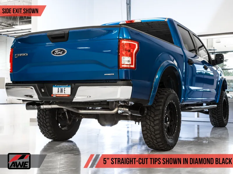 AWE Tuning 2015  Ford F-150 0FG Dual Exit Performance Exhaust System w/5in Diamond Black Tips