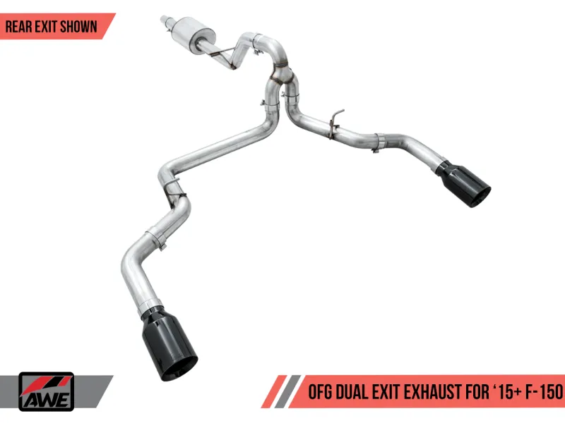 AWE Tuning 2015  Ford F-150 0FG Dual Exit Performance Exhaust System w/5in Diamond Black Tips