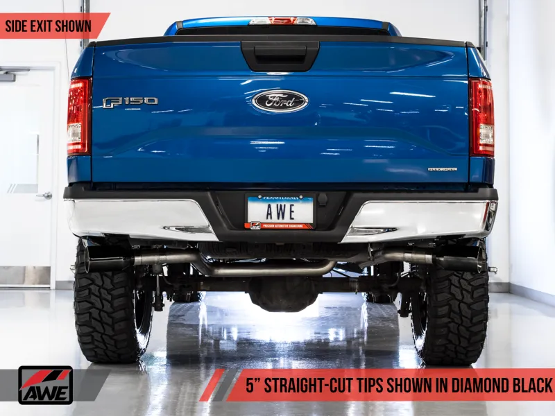 AWE Tuning 2015  Ford F-150 0FG Dual Exit Performance Exhaust System w/5in Diamond Black Tips