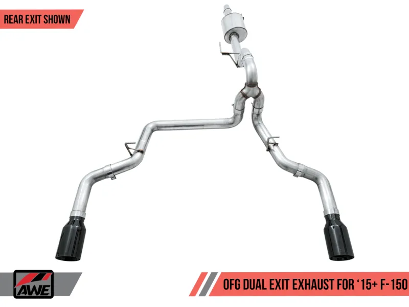 AWE Tuning 2015  Ford F-150 0FG Dual Exit Performance Exhaust System w/5in Diamond Black Tips
