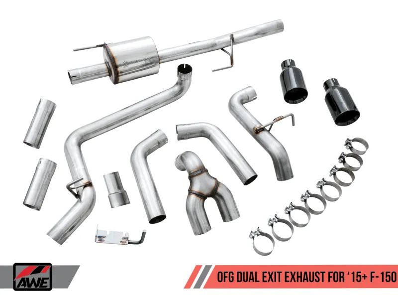 AWE Tuning 2015  Ford F-150 0FG Dual Exit Performance Exhaust System w/5in Diamond Black Tips