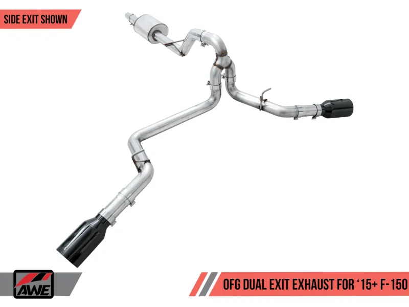 AWE Tuning 2015  Ford F-150 0FG Dual Exit Performance Exhaust System w/5in Diamond Black Tips