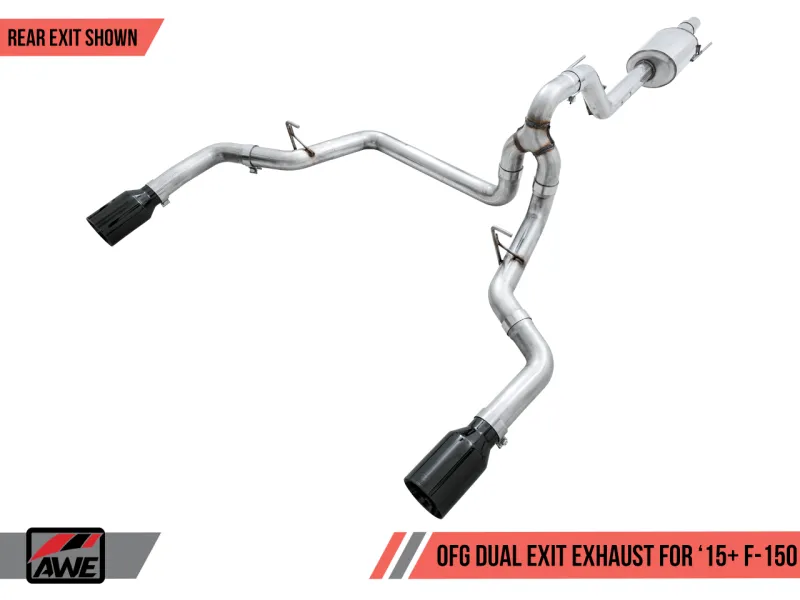 AWE Tuning 2015  Ford F-150 0FG Dual Exit Performance Exhaust System w/5in Diamond Black Tips
