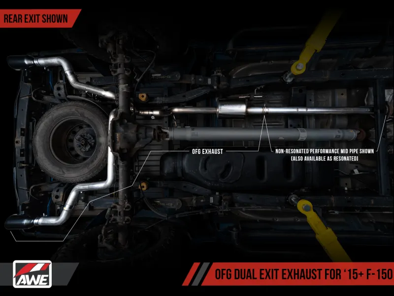 AWE Tuning 2015  Ford F-150 0FG Dual Exit Performance Exhaust System w/5in Diamond Black Tips
