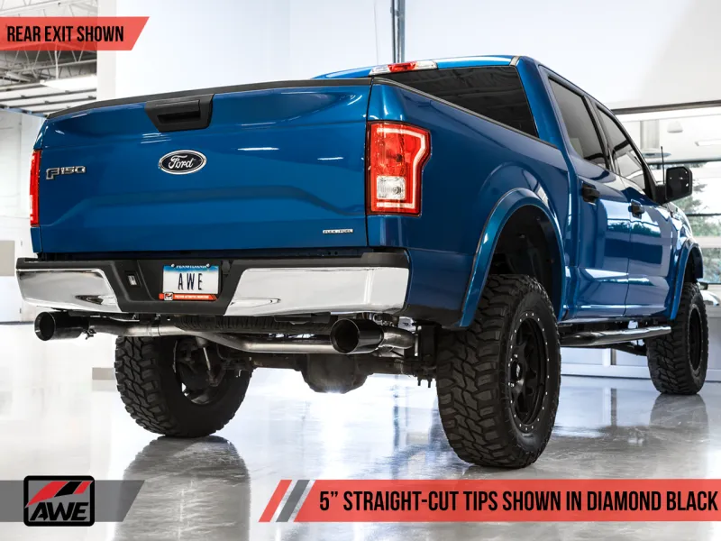AWE Tuning 2015  Ford F-150 0FG Dual Exit Performance Exhaust System w/5in Diamond Black Tips