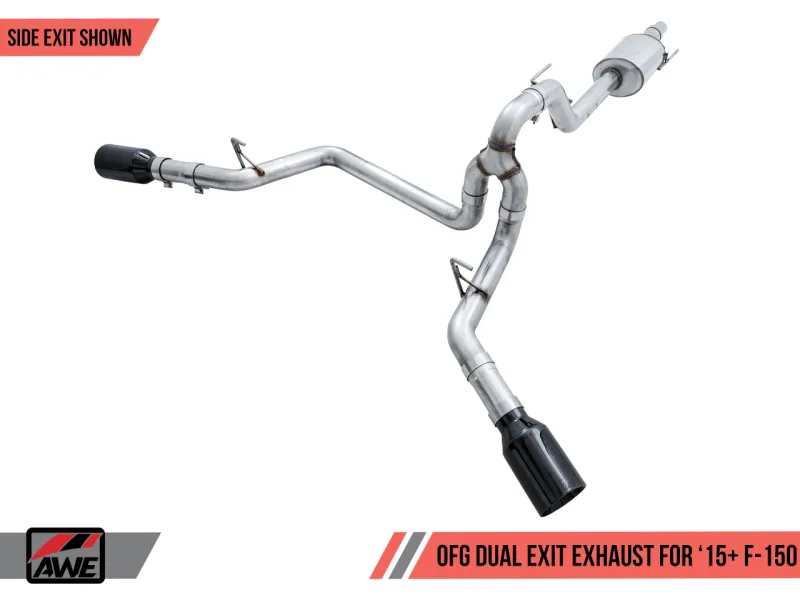 AWE Tuning 2015  Ford F-150 0FG Dual Exit Performance Exhaust System w/5in Diamond Black Tips
