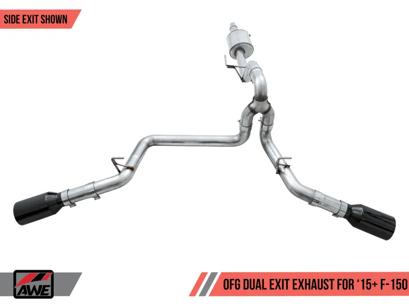 AWE Tuning 2015  Ford F-150 0FG Dual Exit Performance Exhaust System w/5in Diamond Black Tips