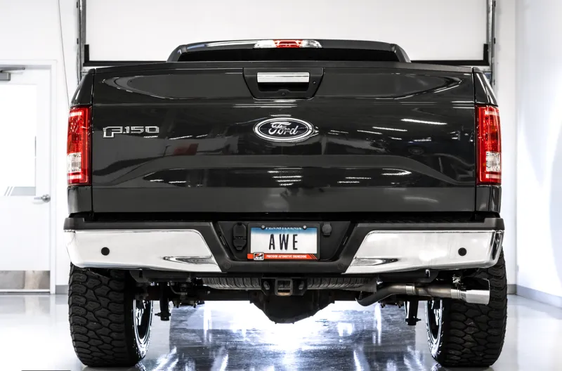AWE Tuning 2015  Ford F-150 0FG Single Exit Performance Exhaust System w/4.5in Chrome Silver Tips