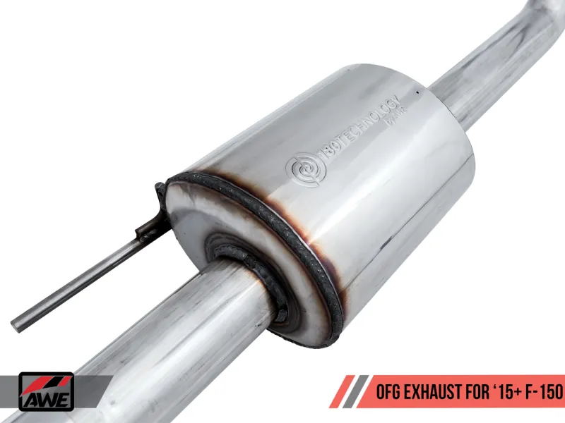 AWE Tuning 2015  Ford F-150 0FG Single Exit Performance Exhaust System w/4.5in Chrome Silver Tips