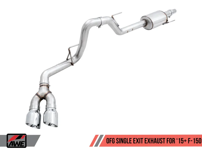 AWE Tuning 2015  Ford F-150 0FG Single Exit Performance Exhaust System w/4.5in Chrome Silver Tips