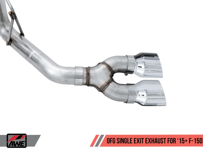 AWE Tuning 2015  Ford F-150 0FG Single Exit Performance Exhaust System w/4.5in Chrome Silver Tips