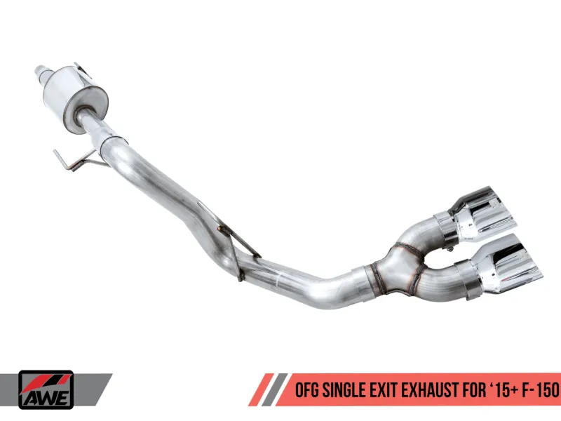 AWE Tuning 2015  Ford F-150 0FG Single Exit Performance Exhaust System w/4.5in Chrome Silver Tips