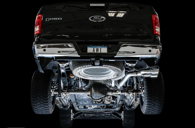 AWE Tuning 2015  Ford F-150 0FG Single Exit Performance Exhaust System w/4.5in Chrome Silver Tips