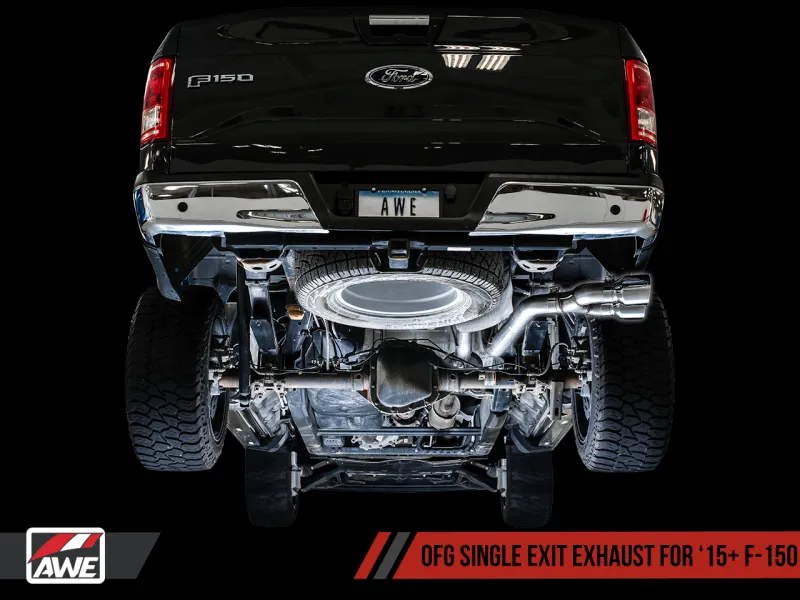 AWE Tuning 2015  Ford F-150 0FG Single Exit Performance Exhaust System w/4.5in Chrome Silver Tips
