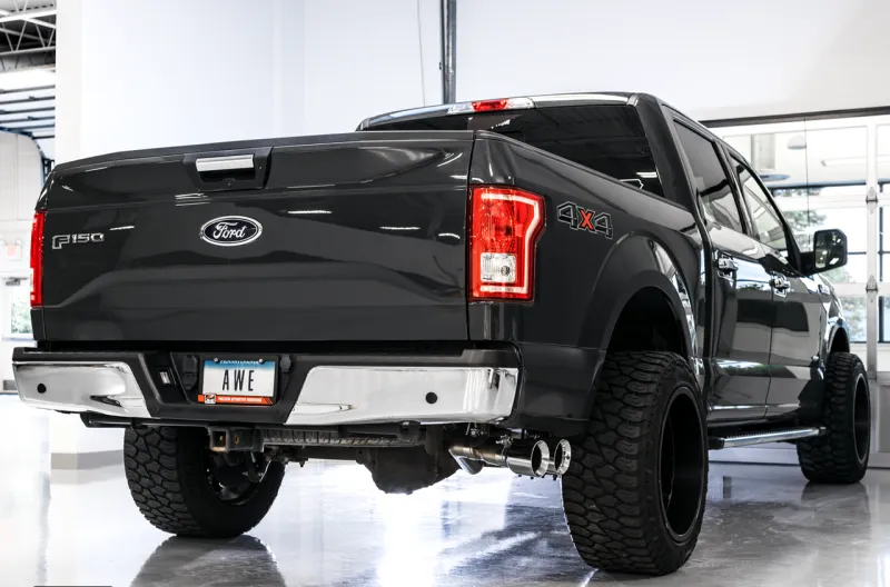 AWE Tuning 2015  Ford F-150 0FG Single Exit Performance Exhaust System w/4.5in Chrome Silver Tips