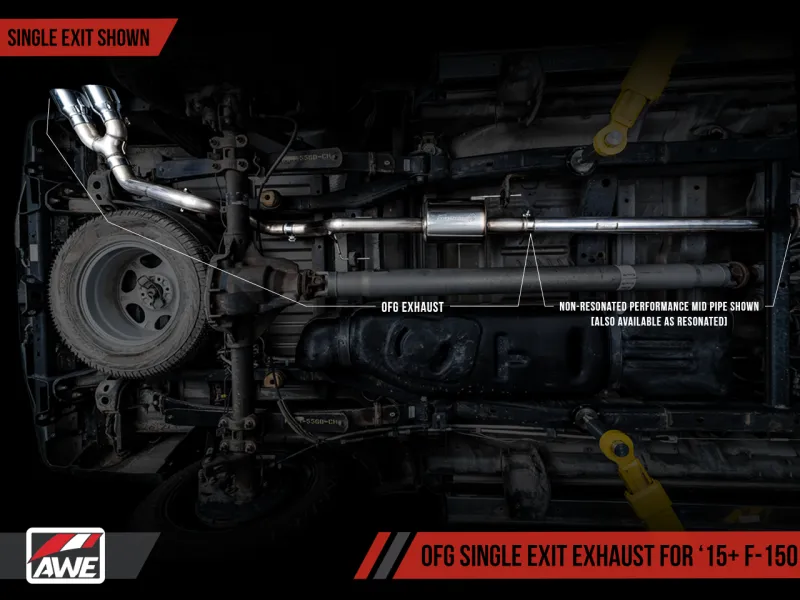 AWE Tuning 2015  Ford F-150 0FG Single Exit Performance Exhaust System w/4.5in Chrome Silver Tips
