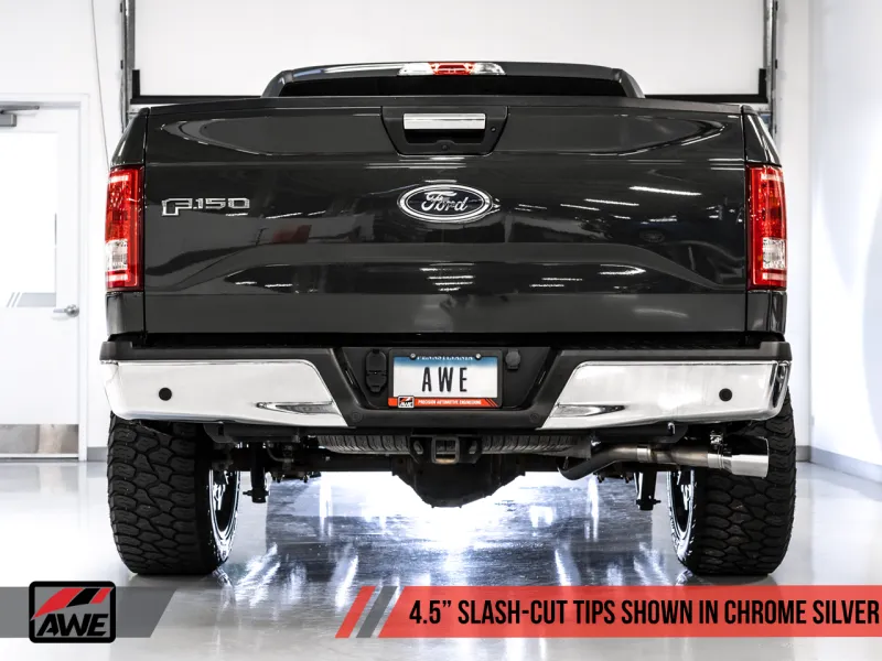 AWE Tuning 2015  Ford F-150 0FG Single Exit Performance Exhaust System w/4.5in Chrome Silver Tips