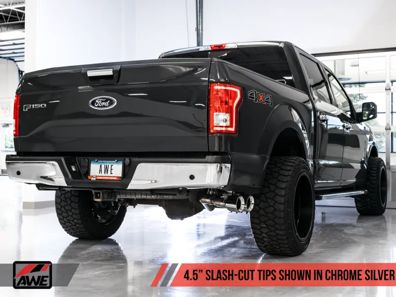 AWE Tuning 2015  Ford F-150 0FG Single Exit Performance Exhaust System w/4.5in Chrome Silver Tips