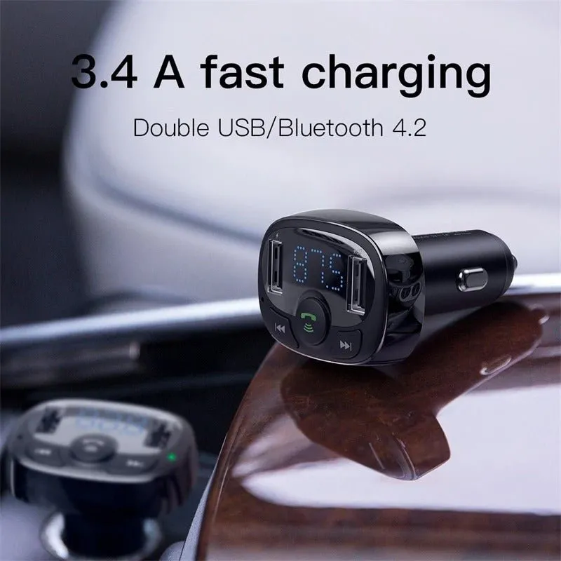 Baseus Handsfree Wireless Bluetooth FM Transmitter MP3 Music Player Dual USB Car Charger For iPhone Samsung Nokia Oppo Google Motorola