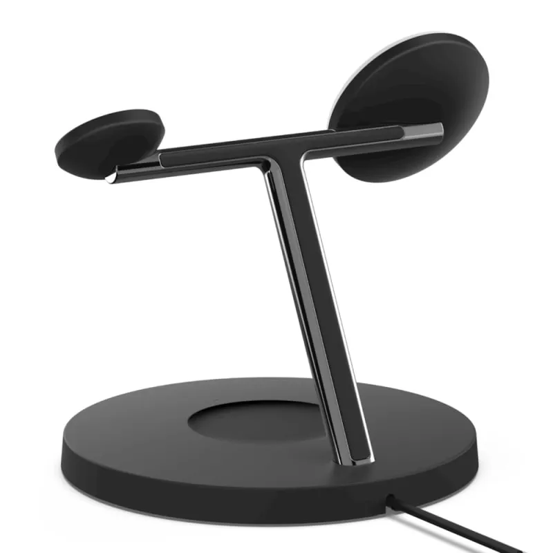 Belkin 15W Magsafe 3 in 1 Magnetic Wireless Charger For iPhone 12/13/1/15/16 series- Black -Black