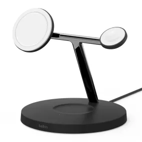 Belkin 15W Magsafe 3 in 1 Magnetic Wireless Charger For iPhone 12/13/1/15/16 series- Black -Black