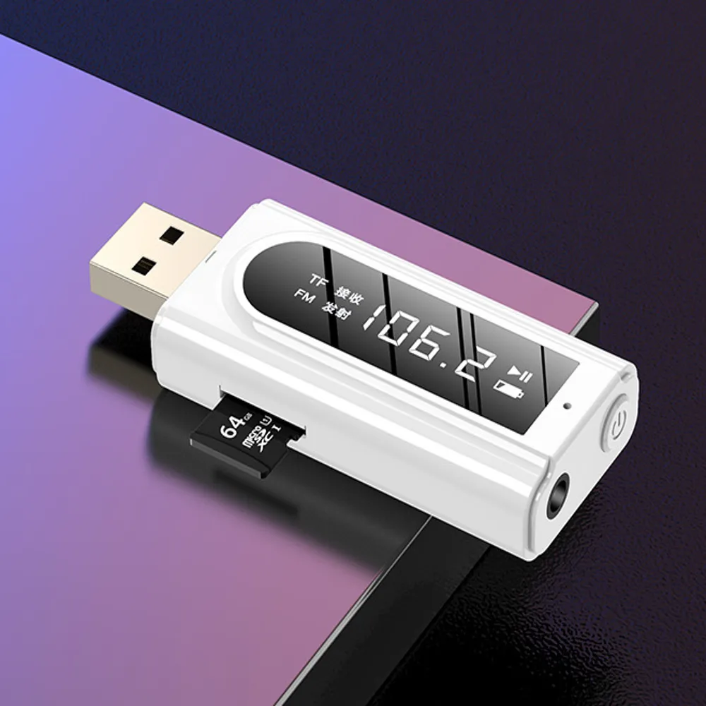 Bluetooth 5.0 Audio Wireless Receiver Transmitter Adapter White MP3 Player AUX FM Dual Output TF USB 3.5Mm Jack for TV PC Car Kit