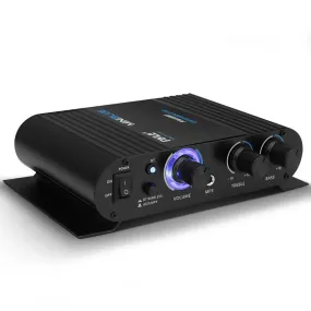Bluetooth Mini Blue Compact Audio Amplifier - Aux (3.5Mm) Input, Push-Type Speaker Terminals, Includes Power Adapter, 90 Watt Amp