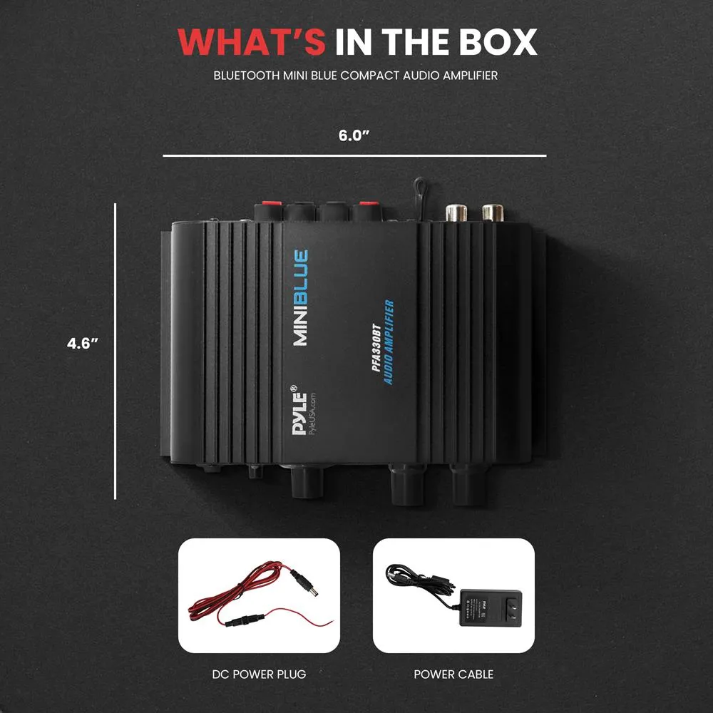 Bluetooth Mini Blue Compact Audio Amplifier - Aux (3.5Mm) Input, Push-Type Speaker Terminals, Includes Power Adapter, 90 Watt Amp