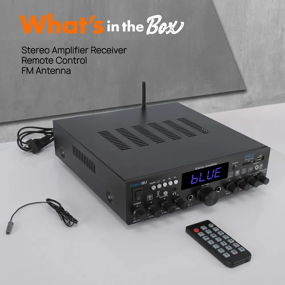 Bluetooth Stereo Amplifier Receiver - Optical, Phono, Coaxial, Fm Radio, Usb & Sd Memory Card Readers, Line (3.5 Mm) Input, Digital Led Display, Microphone Inputs (200 Watt)