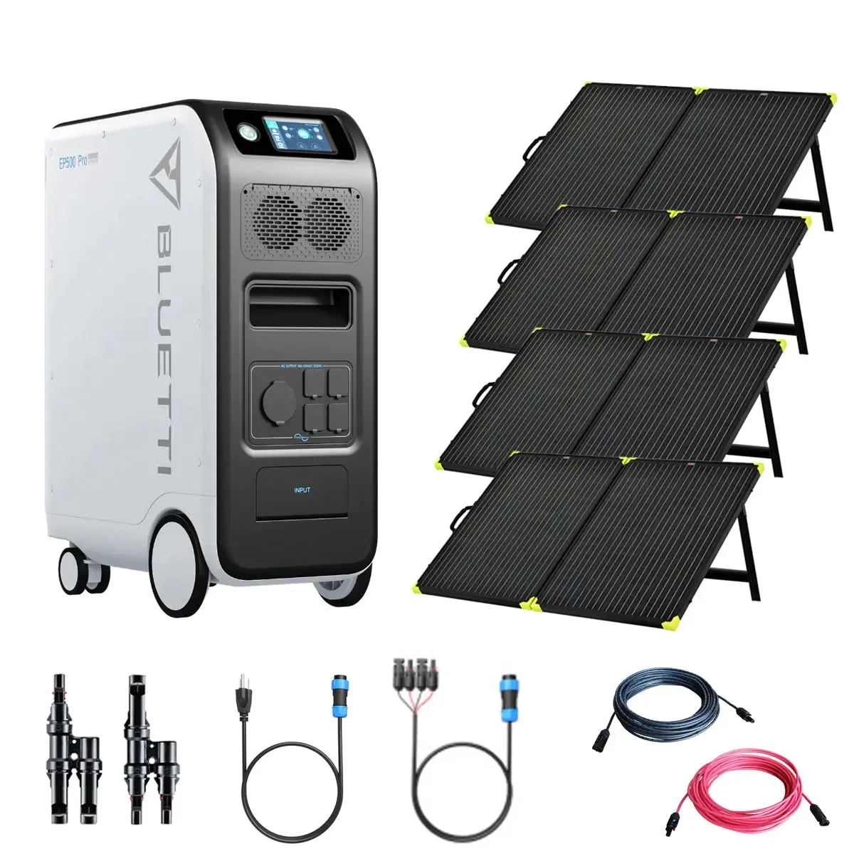 Bluetti EP500 PRO 5,100Wh 3,000W Portable Power Kit | 4 x 200 Watt 12V Folding Mono Solar Panels | Complete Solar Kit