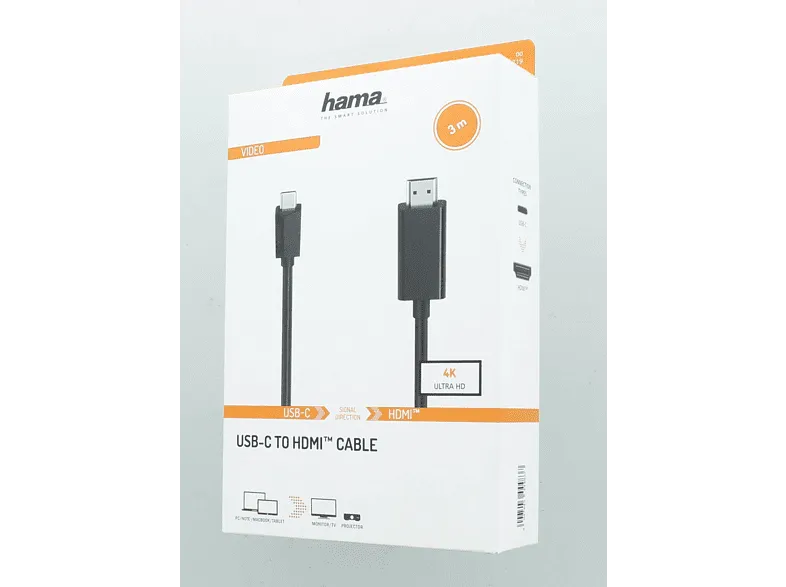 Cable USB - Hama Essential Line, USB - C conección HDMI™, Ultra-HD 4K, 3,00 m, Negro